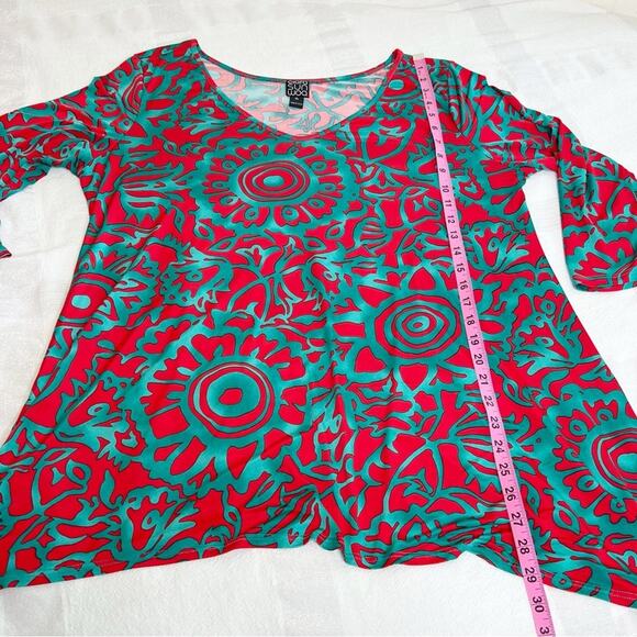 Clara Sunwoo Patterned Tunic Top Turquoise Red Size XL - Picture 6 of 8